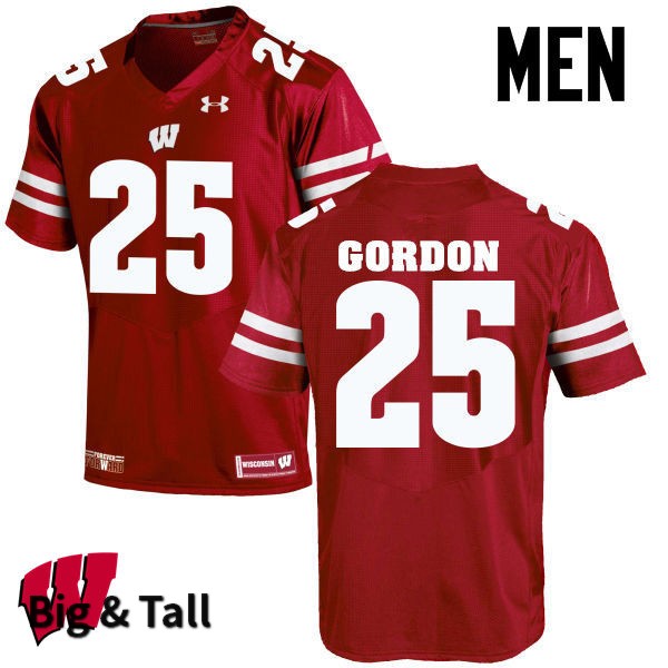 Wisconsin Badgers Men's #25 Melvin Gordon NCAA Under Armour Authentic Red Big & Tall College Stitched Football Jersey ZC40B66DY